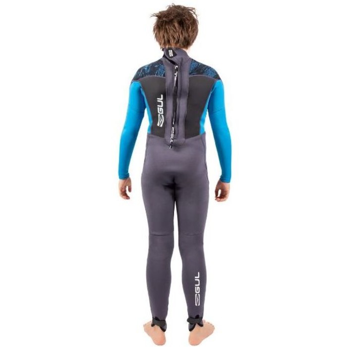 2024 Gul Junior Response 3/2mm Flatlock Back Zip Wetsuit RE1322-C1 - Grey / Blue